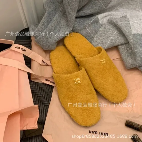 Miu Miu Suede Slippers Yellow Slippers - 11