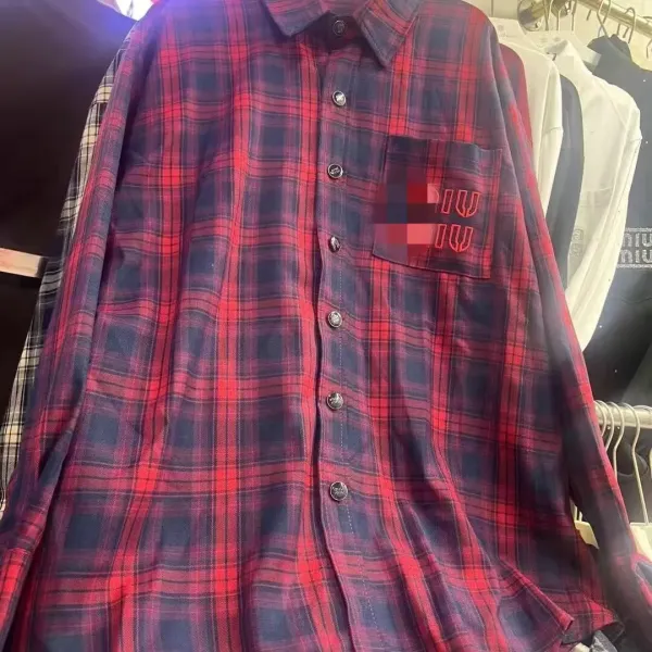 MMY Plaid Shirt Navy Beige Check Shirt - 4