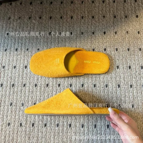 Miu Miu Suede Slippers Yellow Slippers - 13