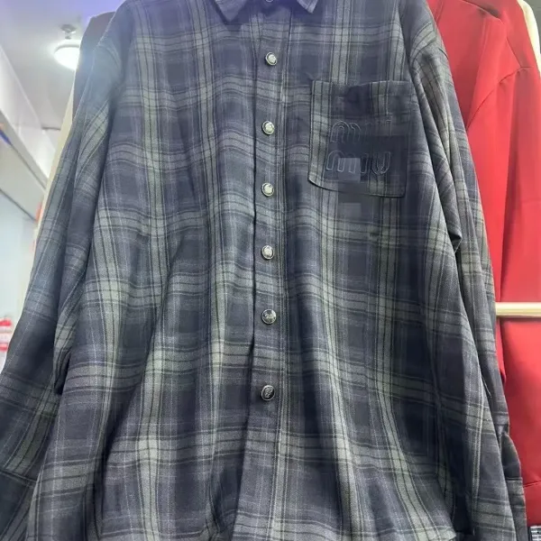 MMY Plaid Shirt Navy Beige Check Shirt - 5