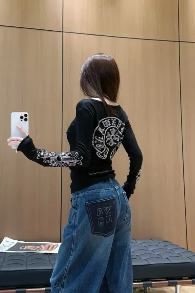 Chrome Hearts x Custom Long Sleeve Crop Top - White and Black Rhinestone Embellished Tops - 8