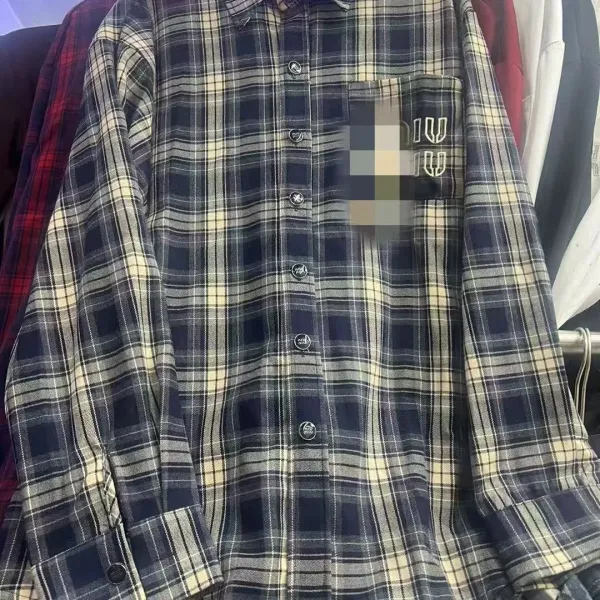 MMY Plaid Shirt Navy Beige Check Shirt - 6