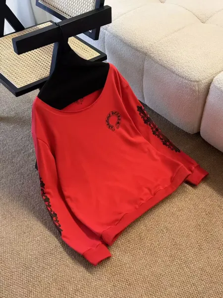 Chrome Hearts x Unspecified Designer Red Off-Shoulder Embroidered Hoodie - 3