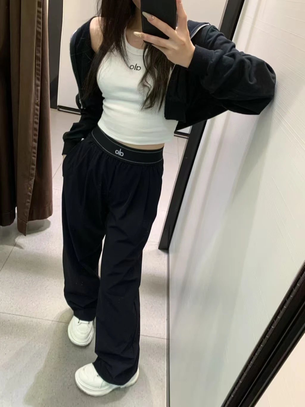 Olivia Palermo x olb Crop Tank Top and Logo Waistband Sweatpants Set Black/White - 9