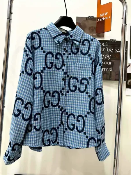 Gucci GG Check Print Shirt in Burgundy and Beige - 4