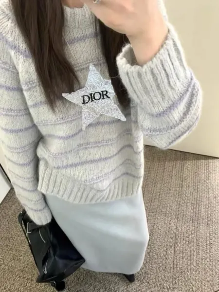 Dior Striped Star Embroidery Sweater Gray and Lilac - 7