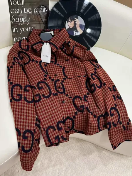 Gucci GG Check Print Shirt in Burgundy and Beige - 3