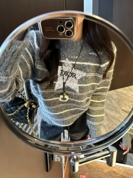 Dior Striped Star Embroidery Sweater Gray and Lilac - 9