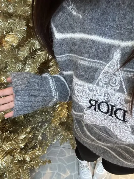 Dior Striped Star Embroidery Sweater Gray and Lilac - 12
