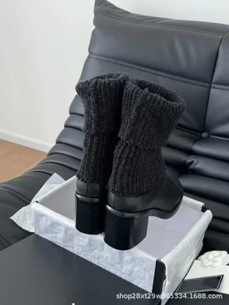 Chanel Knit-Top Ankle Boots Black - 10