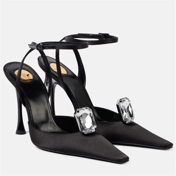 Saint Tears Crystal-Embellished Satin Stiletto Heels Black - 2