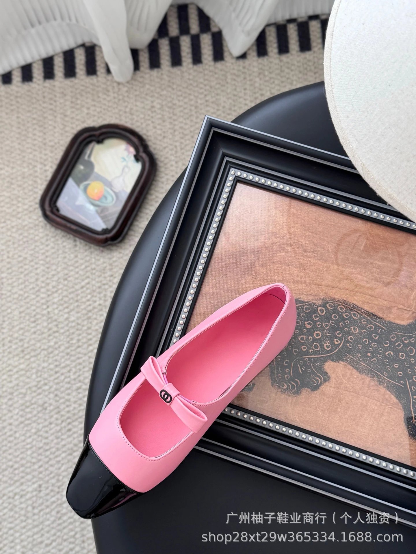 Chanel Mary Jane Flats Pink and Black Two-Tone Leather Shoes - 12