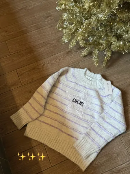 Dior Striped Star Embroidery Sweater Gray and Lilac - 4
