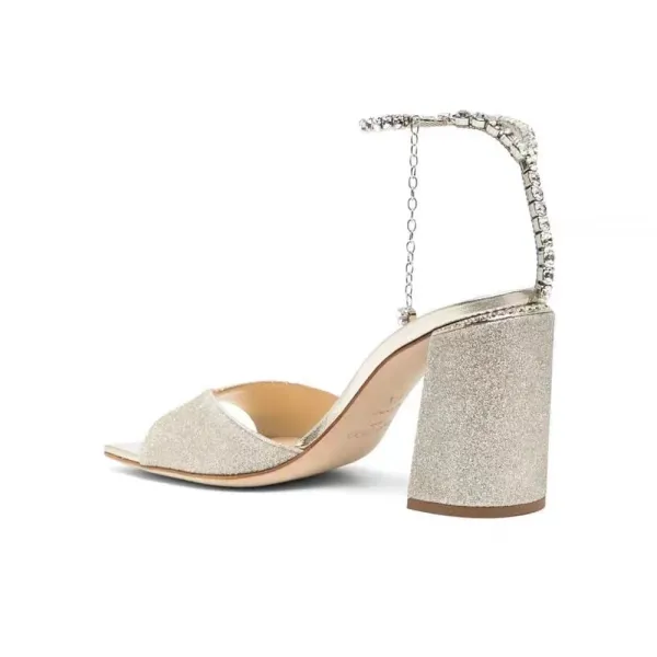 Christian Louboutin Crystal-Embellished Black Suede Block Heel Sandals - 8