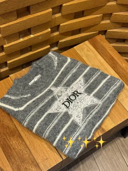 Dior Striped Star Embroidery Sweater Gray and Lilac - 6