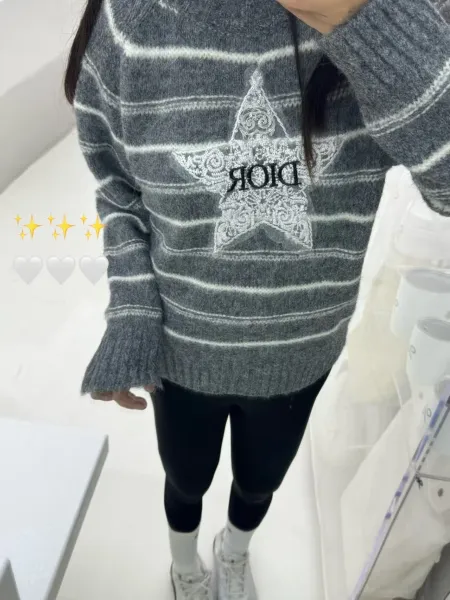 Dior Striped Star Embroidery Sweater Gray and Lilac - 11