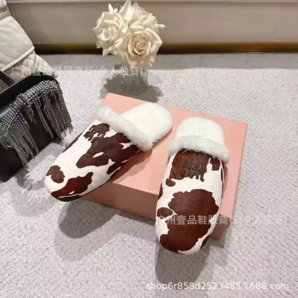 UGG Cow Print Shearling Slippers Brown and White - 8