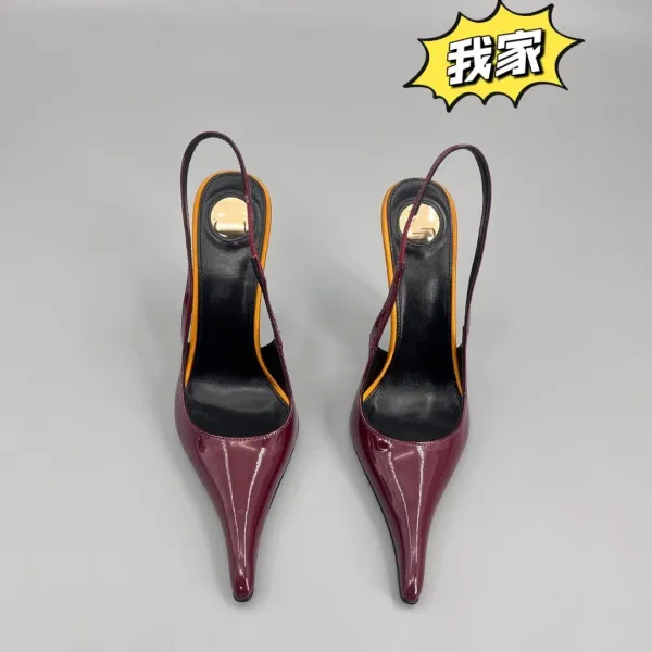 Design Pointed-Toe Slingback Stilettos Burgundy Patent Leather Heels - 5