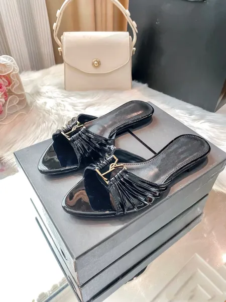 Saint Laurent Ruched Mule Tan Leather Slippers - 6