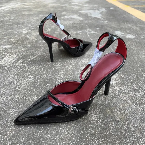 Burgundy Patent Leather Pointed-Toe Slingback Stilettos - 7