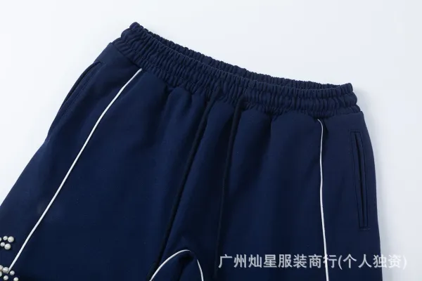 Design Pearl-Embellished Wide-Leg Sweatpants Navy - 20