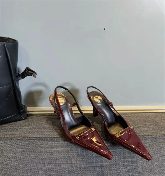 Saint Tears Pointed-Toe Slingback Heels Black Patent Leather - 5