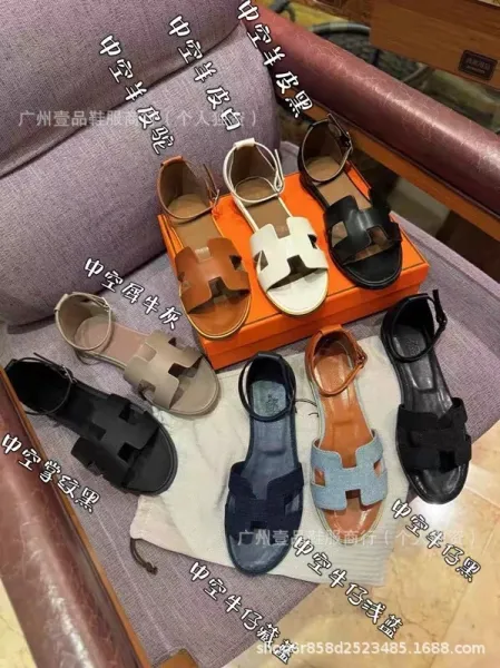 Hermès Oran Sandals Denim Blue Leather Sandals - 5
