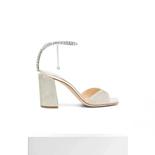 Christian Louboutin Crystal-Embellished Black Suede Block Heel Sandals - 7