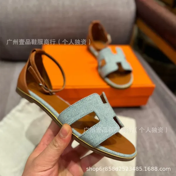 Hermès Oran Sandals Denim Blue Leather Sandals - 21
