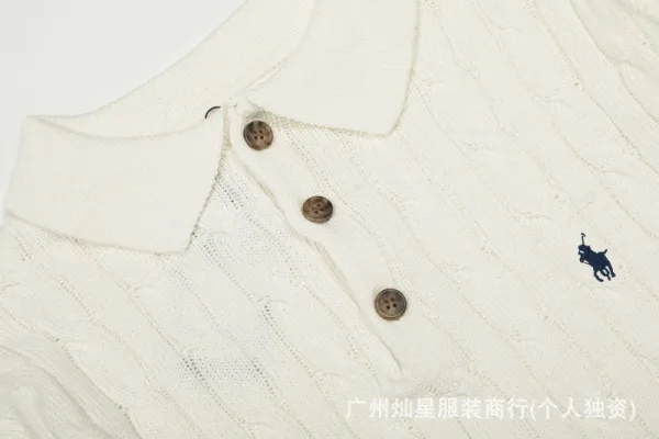 Ralph Lauren Cable Knit Polo Sweater Cream - 5