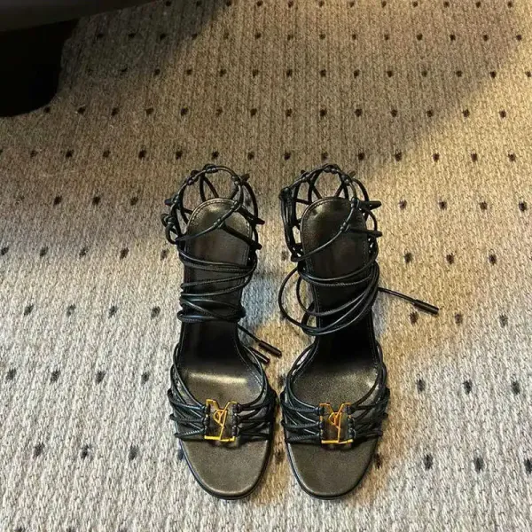 Saint Tears Lace-Up Strappy Stiletto Heels Black - 6