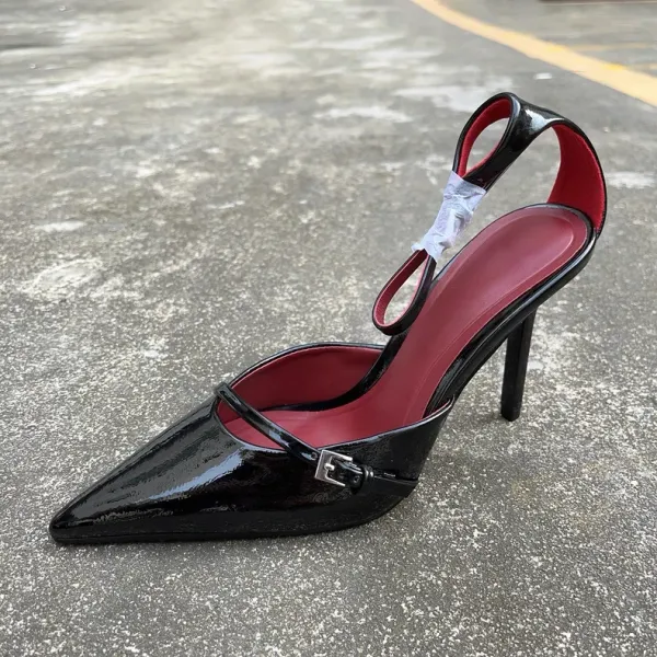 Burgundy Patent Leather Pointed-Toe Slingback Stilettos - 4