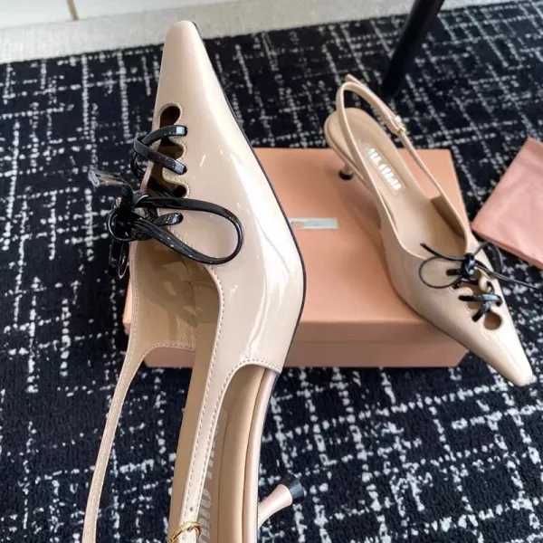 Miu Miu Lace-Up Patent Leather Slingback Heels Burgundy - 9
