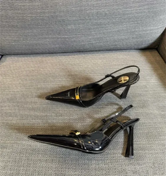 Saint Tears Pointed-Toe Slingback Heels Black Patent Leather - 3