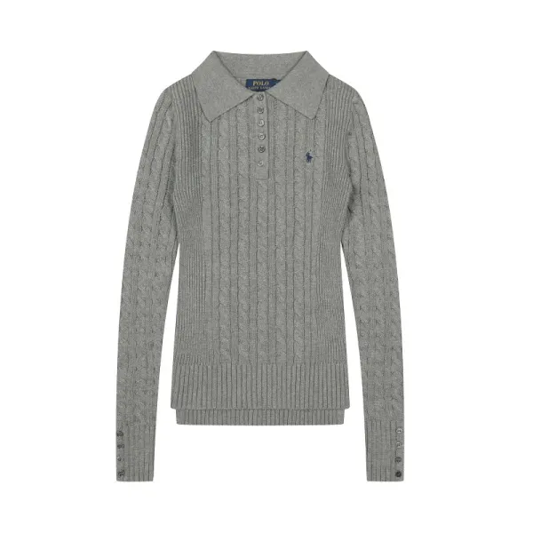 Polo Ralph Lauren Cable Knit Polo Black Sweater - 15