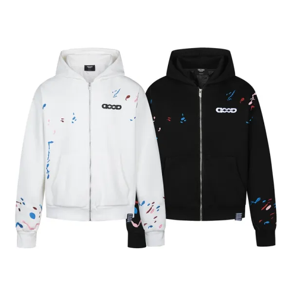 GOOD Paint Splatter Zip-Up Hoodie Black - 7
