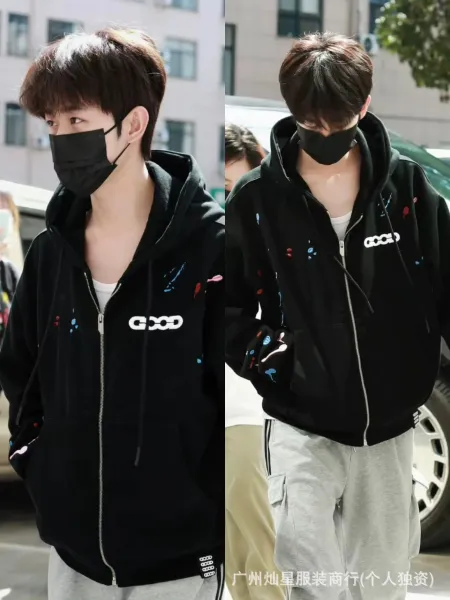GOOD Paint Splatter Zip-Up Hoodie Black - 4