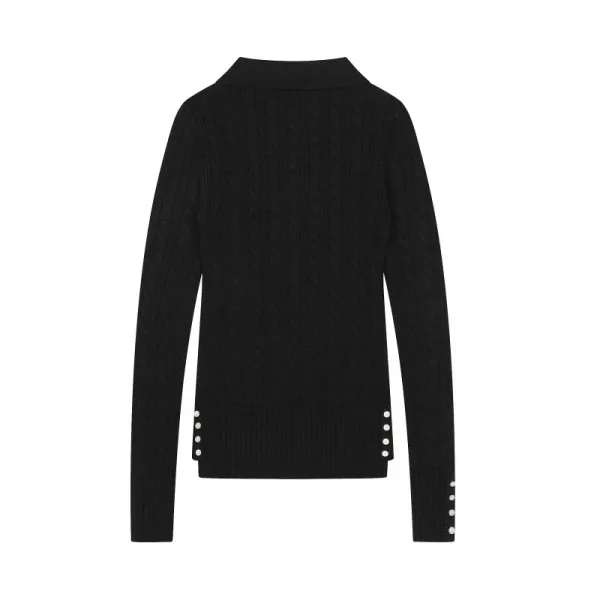 Polo Ralph Lauren Cable Knit Polo Black Sweater - 16