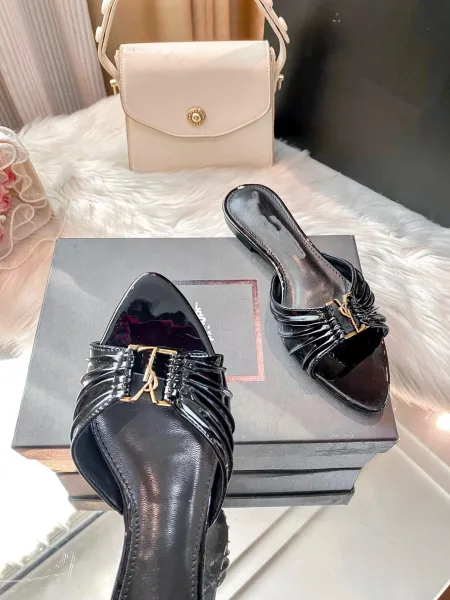Saint Laurent Ruched Mule Tan Leather Slippers - 4