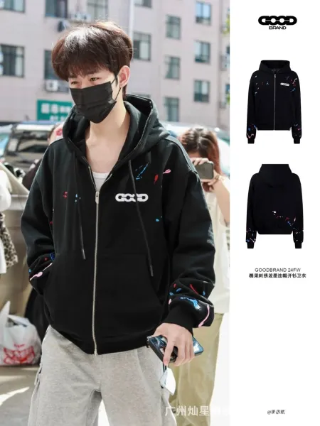 GOOD Paint Splatter Zip-Up Hoodie Black - 5
