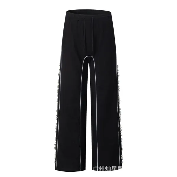 Design Pearl-Embellished Wide-Leg Sweatpants Navy - 6