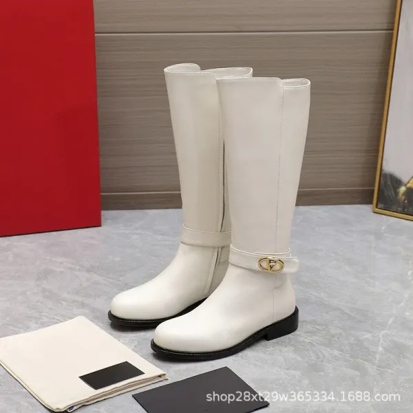Valentino Garavani VLogo Knee-High Boots Burgundy Leather Boots - 27