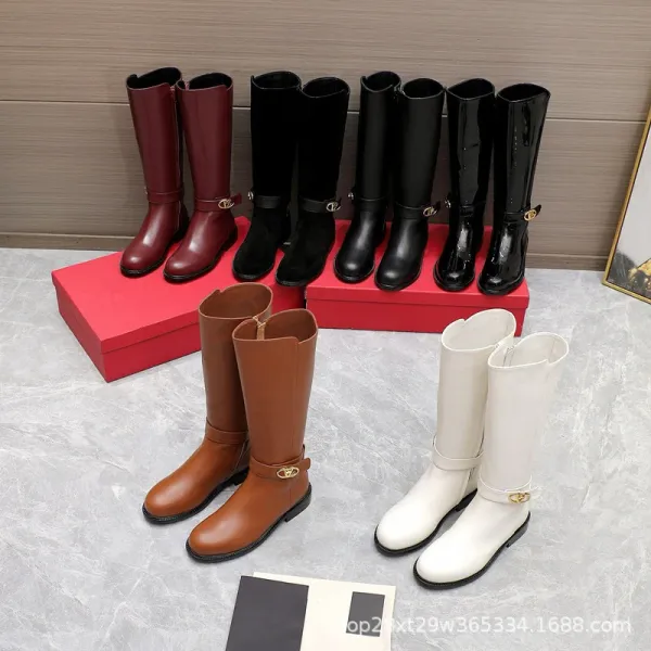 Valentino Garavani VLogo Knee-High Boots Burgundy Leather Boots - 17