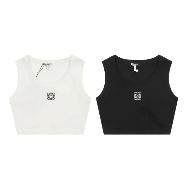 Loewe Anagram Embroidered Ribbed Crop Top Black - 8