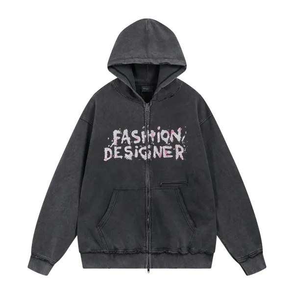 Balenciaga Fashion Designer Distressed Denim Hoodie Black - 9