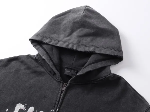 Balenciaga Fashion Designer Distressed Denim Hoodie Black - 11