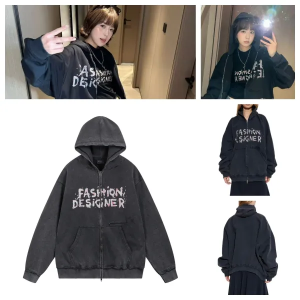 Balenciaga Fashion Designer Distressed Denim Hoodie Black - 3
