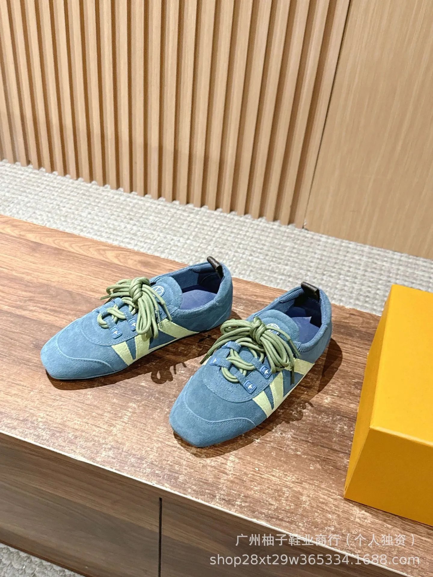 Off-White Diagonal Arrow Sneakers Blue and Lime Green Suede Casual Shoes - 9