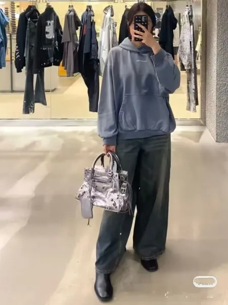 Balenciaga Logo Hoodie Blue Acid Wash Hoodie - 4