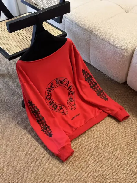 Chrome Hearts x Unspecified Designer Red Off-Shoulder Embroidered Hoodie - 4